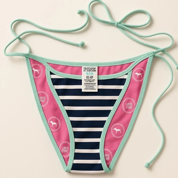 Pink Striped Bikini Bottom Victoria’s Secret tie bottoms - Picture 2 of 6